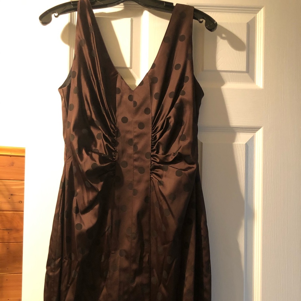 NWT Kay Unger Brown & Black polka dot Midi dress